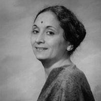 Black and white headshot of Padma Desai.