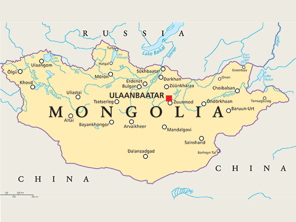 A map of Mongolia.