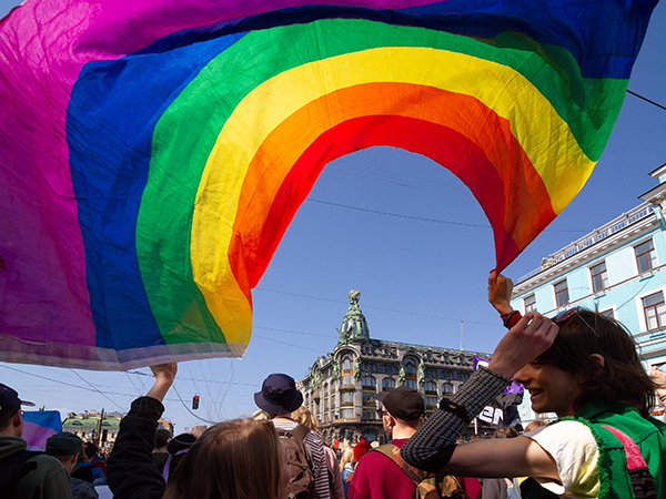 Pride flag in St. Petersburg. Image links to event page.